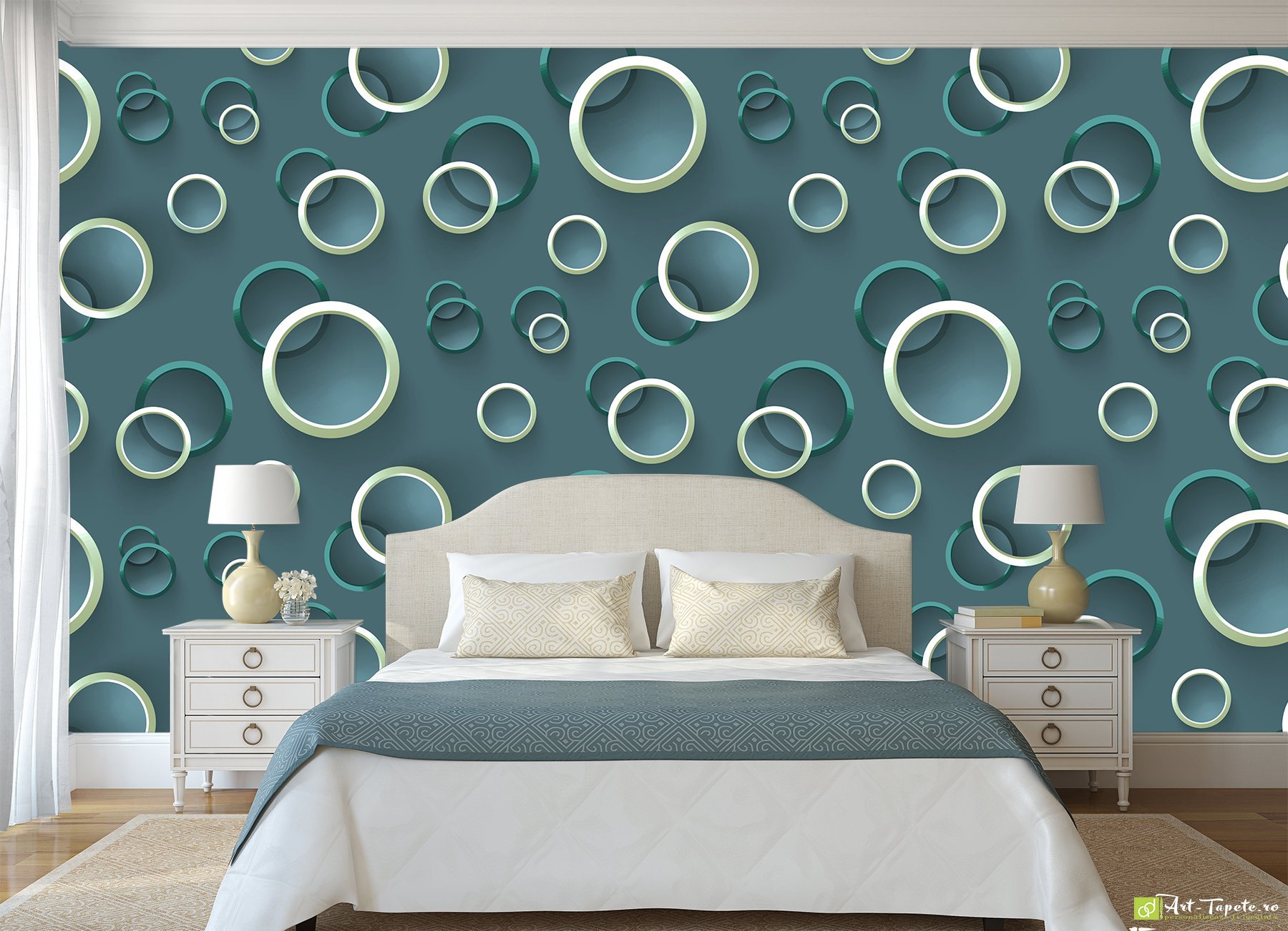 Photo Wallpaper 3D Effect - Circles, emerald background  3D  wallpapers give the illusion of added depth