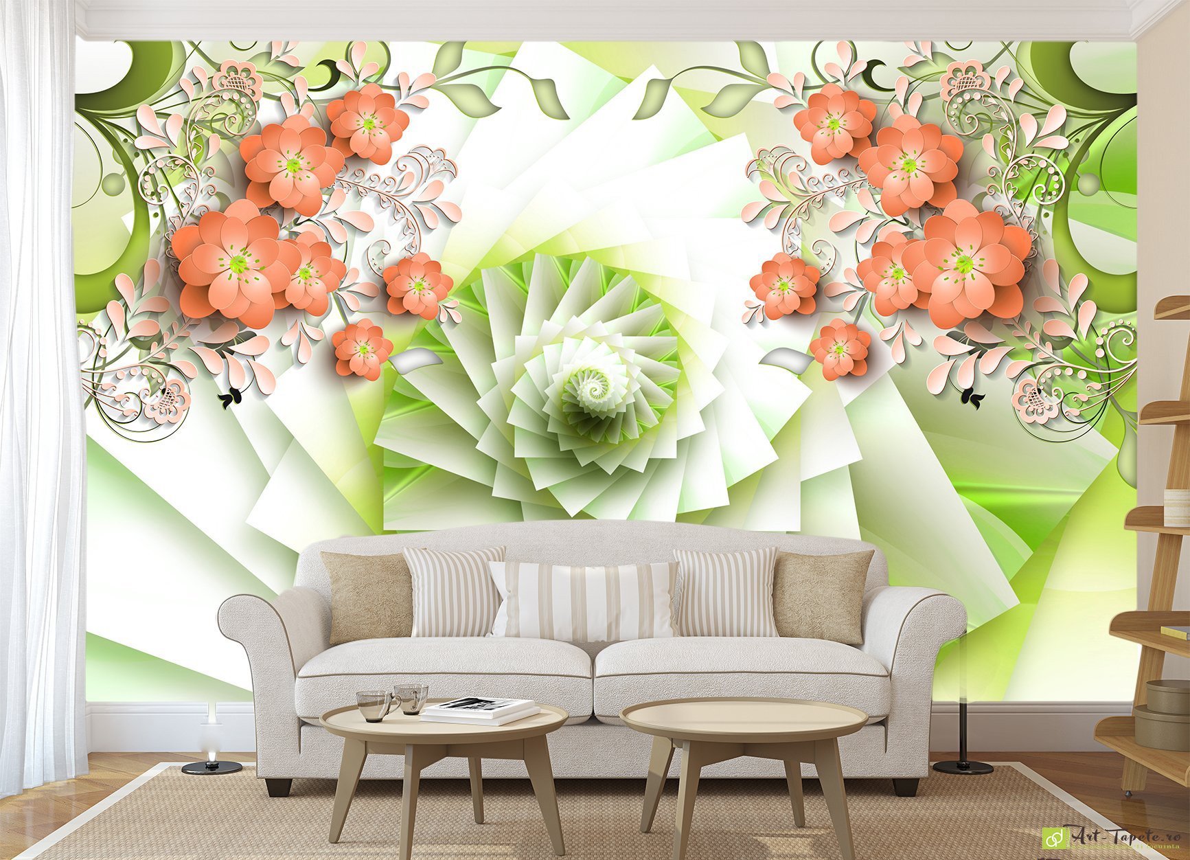 Photo Wallpaper 3D Effect - 3D loops and leaves_2   Eco-friendly 3D wall-paper on a wall for ordering online