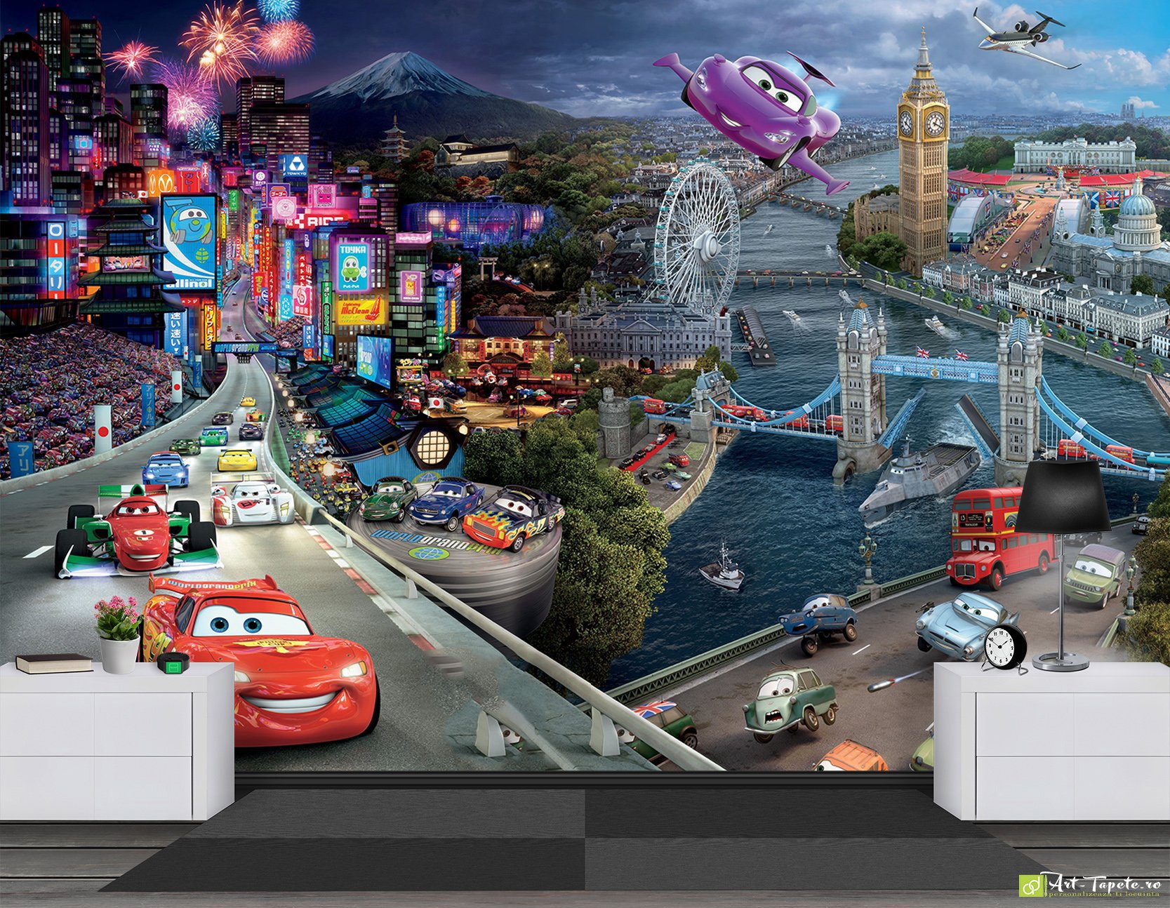 Children's Wallpaper & Wall Murals - Disney, The Cars, Racing in Europe |   Digital Wallpaper mural, 3D Effect Wallpaper for children's  Buy Online