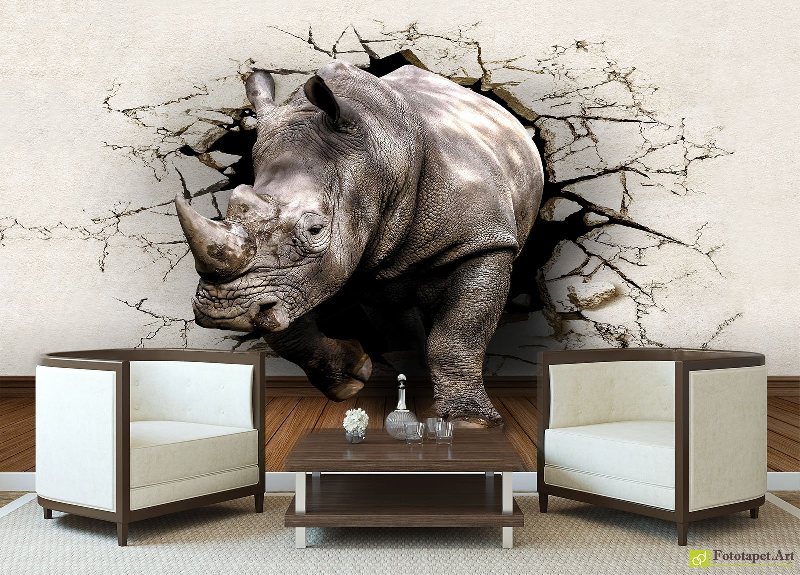 Photo wallpaper Wall Murals - Rhinoceros  Guaranteed for 5  years, printed using the latest HP® Latex Printing Technology, this wall  mural is easy to fit, eco-friendly, non-toxic