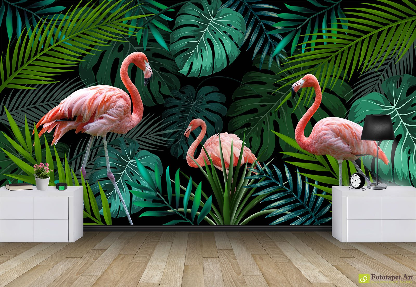 Photo wallpaper & Wall Murals - Flamingo and green leaves   Extraordinary prints are prepared only in safe, odorless and 100%  eco-friendly HP Latex technology